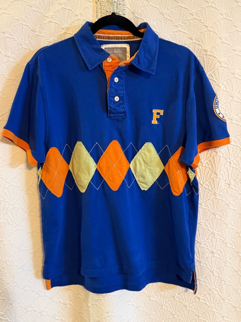 β¨ 18 yr old University of Florida Argyle Embroidered Polo Shirt - Blue & Orange - Picture 2 of 13